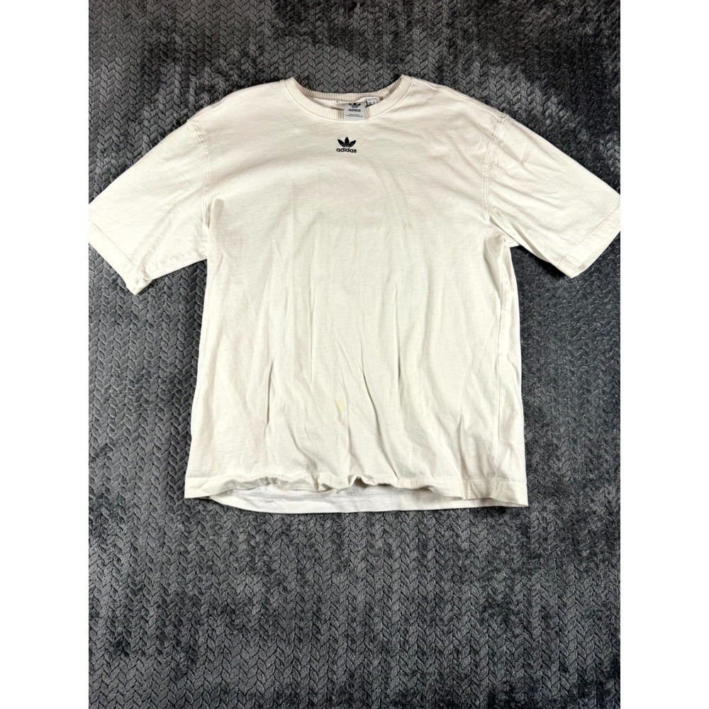 Adidas Originals T-Shirt Womens XS White Knit Trefoil Embroidered Logo Crew Neck